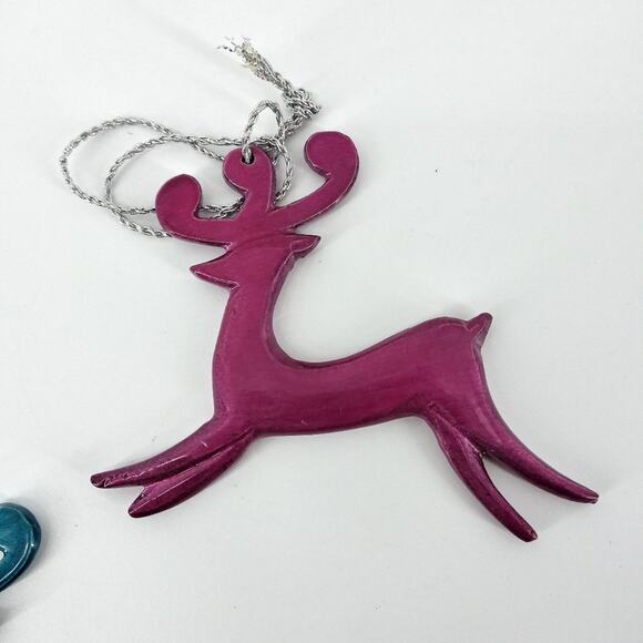 Reindeer Jade Magenta Christmas Tree Ornament Set2 Deers - Picture 9 of 9